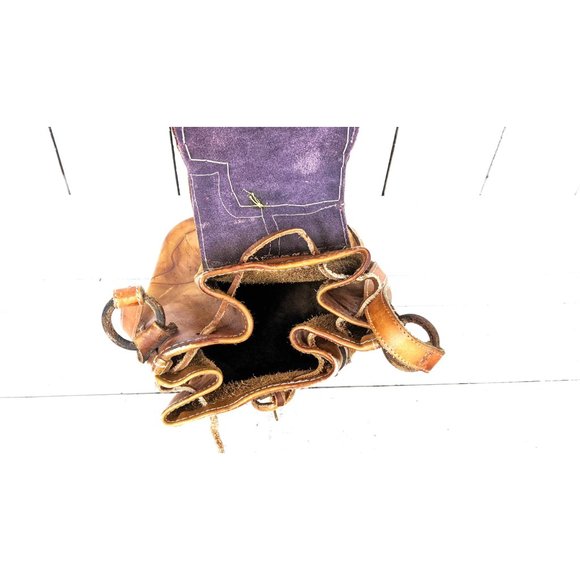 70’s vintage brown tooled patchwork leather drawstring bucket bag shoulder purse - Picture 9 of 10